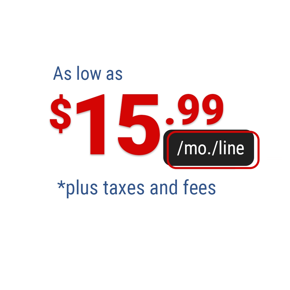 As low as $15.99/mo./line *plus taxes and fees view offer
